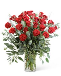 Red Roses with Eucalyptus Foliage (24) from Schultz Florists, flower delivery in Chicago
