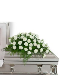 Peaceful in White Casket Spray from Schultz Florists, flower delivery in Chicago